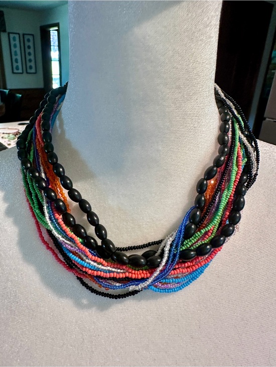 Unknown Jewelry - Vintage Multicolor Seed Bead Statement Necklace - 18” Necklace & 2.5” Extender